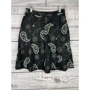 Vintage Grace 100% Linen Black Knee Length Skirt Beaded Embroidery 6 Feminine